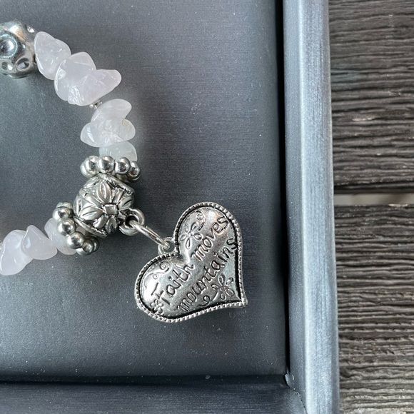 Rose Quartz and Silver-tone Heart Positive Affirmation Necklace - Picture 4 of 6